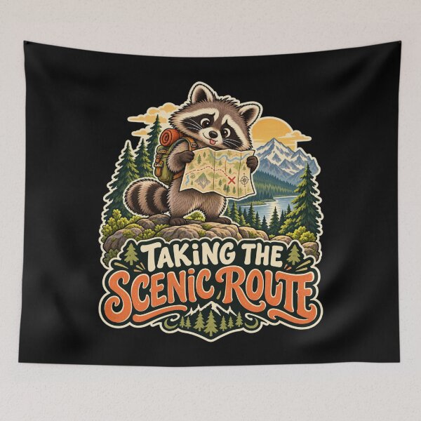 Item preview, Taking the Scenic Route — Raccoon Hiker designed and sold by Good Mood Foundry.