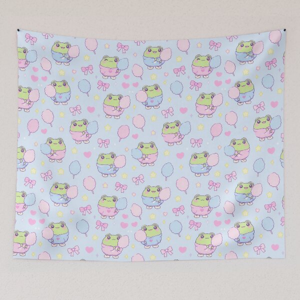 Item preview, Cute Kawaii Frog Cotton Candy Pastel Pattern designed and sold by Soft Berry Studio.