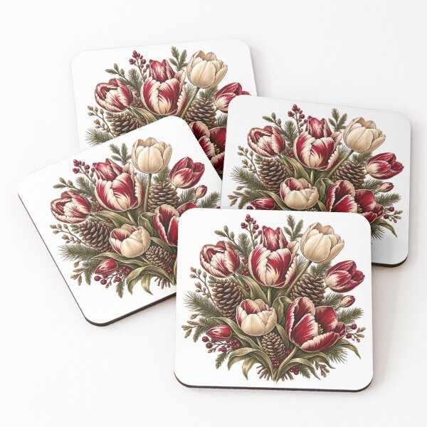 Item preview, Tulip Winter Floral Bouquet | Burgundy Christmas Flowers | Evergreen Holiday Botanical designed and sold by Rtcraftani.