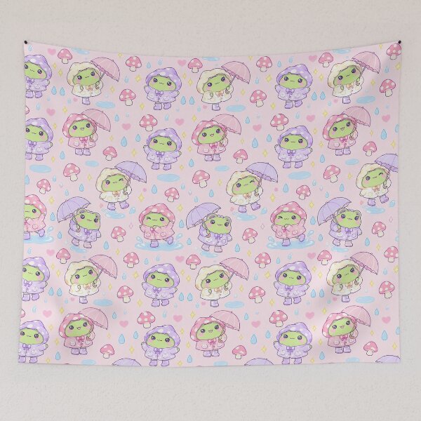 Item preview, Cute Kawaii Frog Mushroom Raincoat Pastel Pattern designed and sold by Soft Berry Studio.