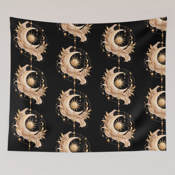Item preview, Boho Celestial Sun and Moon Mystic Gold Art designed and sold by BohoMysticArt.
