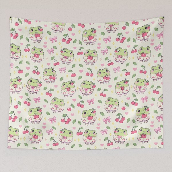 Item preview, Cute Kawaii Frog Cherry Cardigan Pink Pastel Pattern designed and sold by Soft Berry Studio.