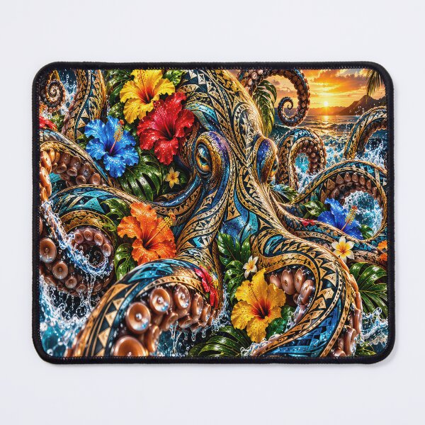 Item preview, Polynesian Octopus – Tropical Tribal Hibiscus Ocean Art designed and sold by artistwill.
