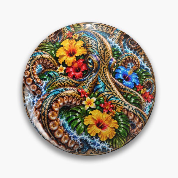 Item preview, Polynesian Octopus – Tropical Tribal Hibiscus Ocean Art designed and sold by artistwill.