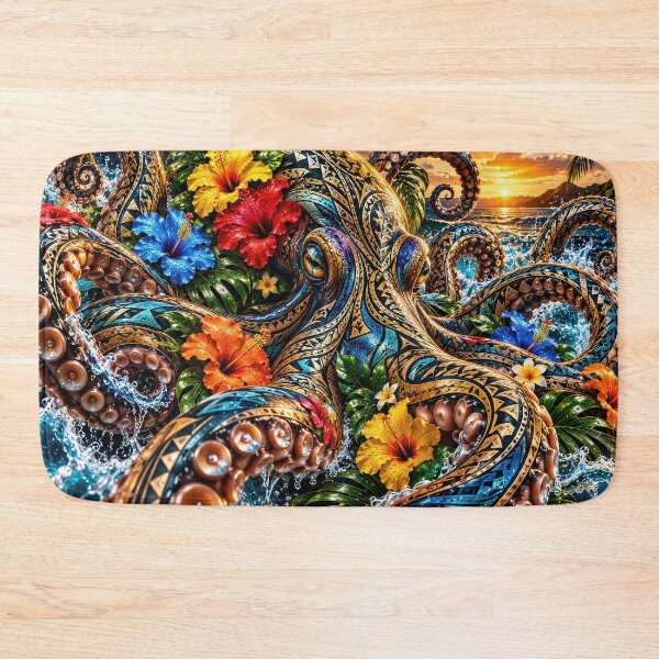 Item preview, Polynesian Octopus – Tropical Tribal Hibiscus Ocean Art designed and sold by artistwill.