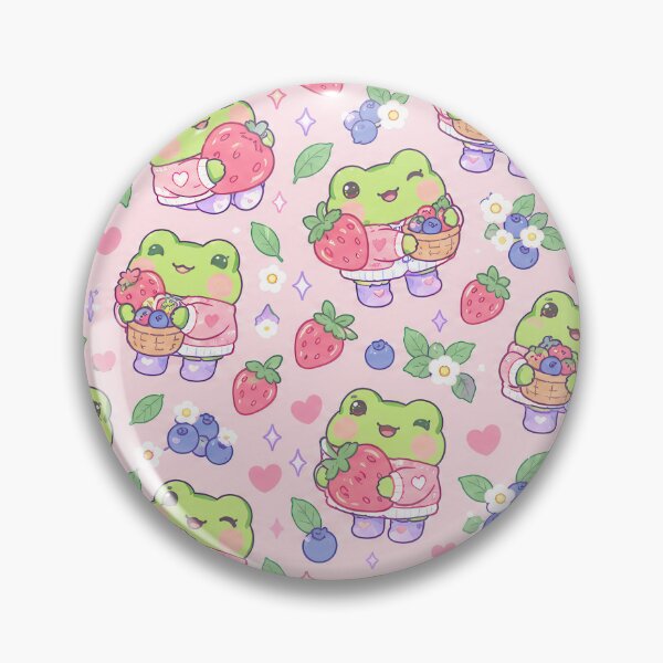 Item preview, Cute Kawaii Frog Strawberry Blueberry Basket Pattern designed and sold by Soft Berry Studio.