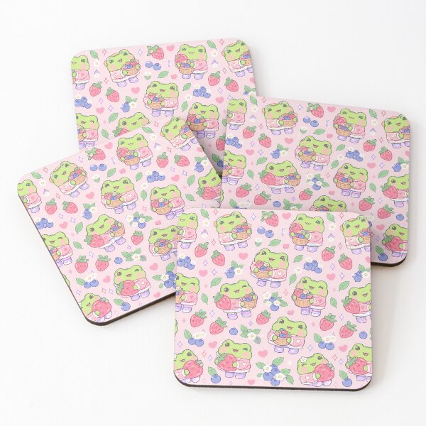 Item preview, Cute Kawaii Frog Strawberry Blueberry Basket Pattern designed and sold by Soft Berry Studio.