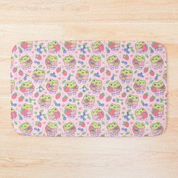 Artikelvorschau, Niedliches Kawaii-Frosch-Erdbeer-Blaubeer-Korbmuster entworfen und verkauft von Soft Berry Studio.