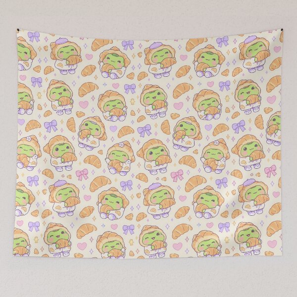 Item preview, Cute Kawaii Frog Croissant Hoodie Cozy Pastel Pattern designed and sold by Soft Berry Studio.