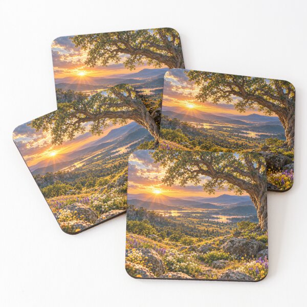 Item preview, Golden Valley Sunset Mountain Lake Oak Tree Landscape Wall Art designed and sold by IRON SIREN.