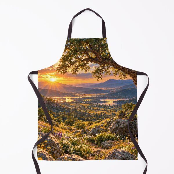Item preview, Golden Valley Sunset Mountain Lake Oak Tree Landscape Wall Art designed and sold by IRON SIREN.