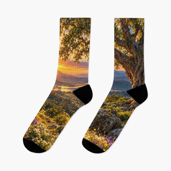 Item preview, Golden Valley Sunset Mountain Lake Oak Tree Landscape Wall Art designed and sold by IRON SIREN.