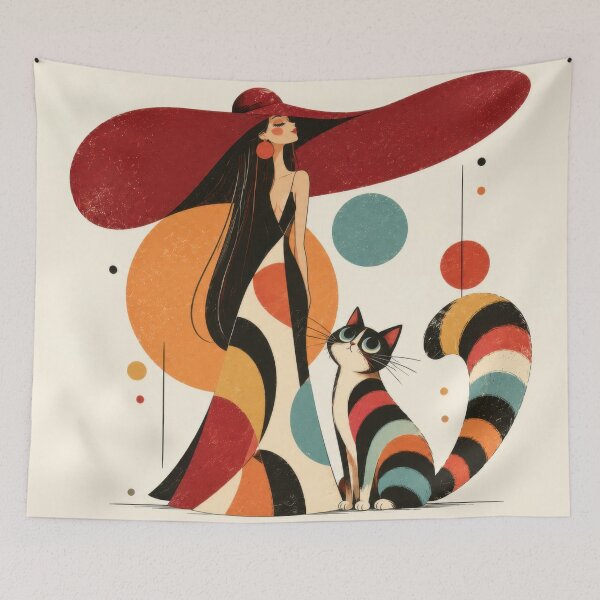 Item preview, Woman in large hat with colorful cat designed and sold by anytka.