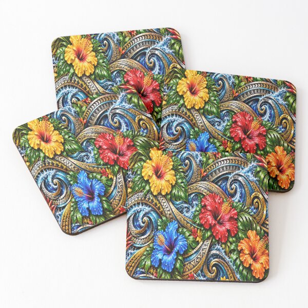 Item preview, Polynesian Tropical Hibiscus & Ocean Waves – Colorful Island Pattern designed and sold by artistwill.