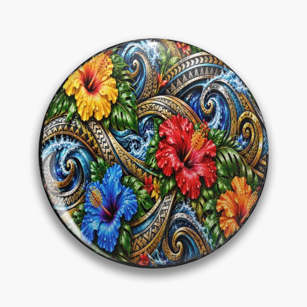 Item preview, Polynesian Tropical Hibiscus & Ocean Waves – Colorful Island Pattern designed and sold by artistwill.