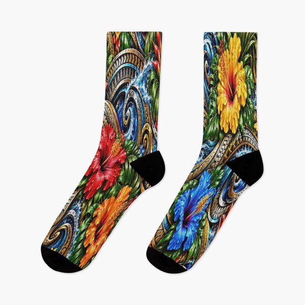 Item preview, Polynesian Tropical Hibiscus & Ocean Waves – Colorful Island Pattern designed and sold by artistwill.