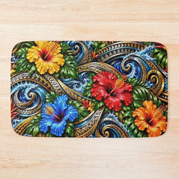 Item preview, Polynesian Tropical Hibiscus & Ocean Waves – Colorful Island Pattern designed and sold by artistwill.