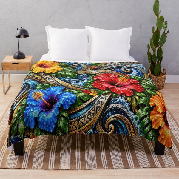 Item preview, Polynesian Tropical Hibiscus & Ocean Waves – Colorful Island Pattern designed and sold by artistwill.