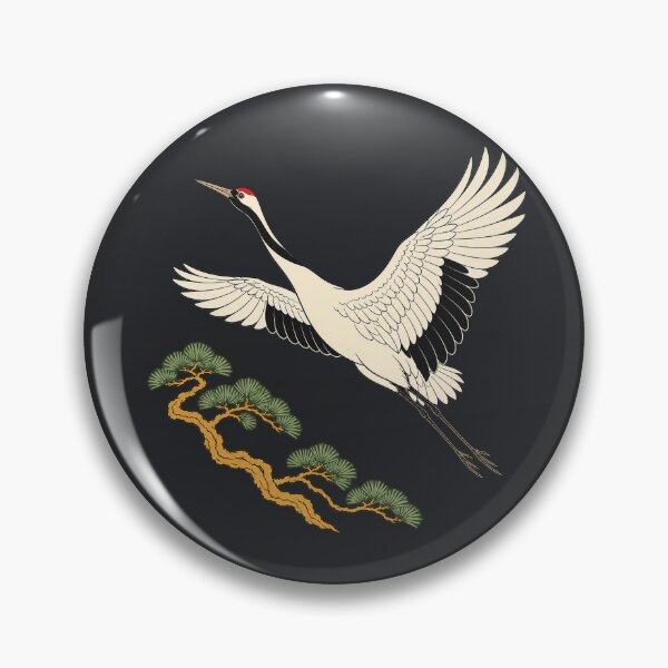 Item preview, Japanese Crane in Flight – Pine Tree Bird Art designed and sold by DreamCraze.