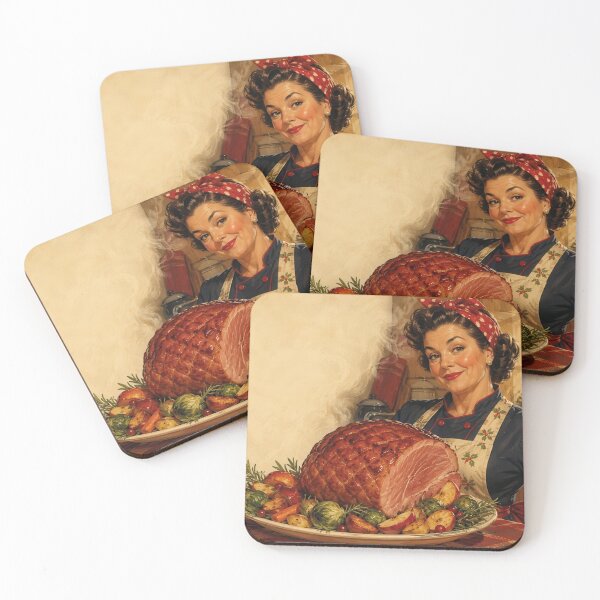 Item preview, Vintage Housewife with Juicy Roast Pork Feast Kitchen designed and sold by Mauswohn.