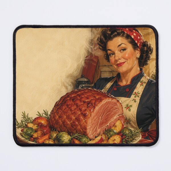 Item preview, Vintage Housewife with Juicy Roast Pork Feast Kitchen designed and sold by Mauswohn.