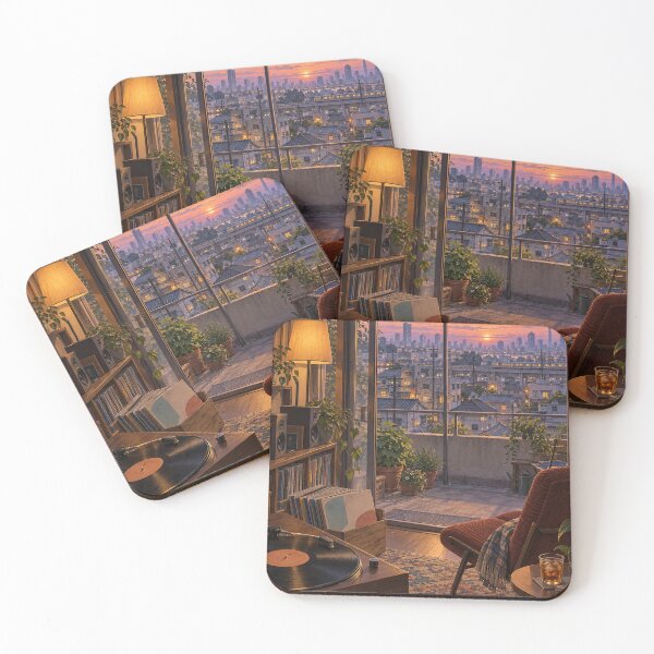 Item preview, Tokyo Sunset Vinyl Listening Room – Cozy Lofi Art designed and sold by DreamCraze.