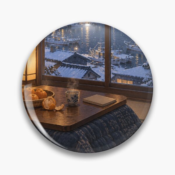 Item preview, Cozy Japanese Winter – Kotatsu Cat and Snowy Harbor designed and sold by DreamCraze.