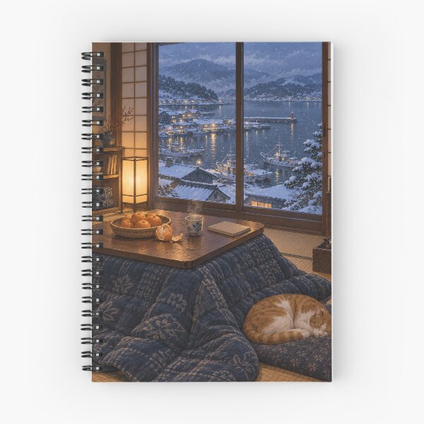 Item preview, Cozy Japanese Winter – Kotatsu Cat and Snowy Harbor designed and sold by DreamCraze.