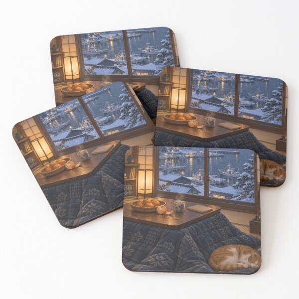 Item preview, Cozy Japanese Winter – Kotatsu Cat and Snowy Harbor designed and sold by DreamCraze.