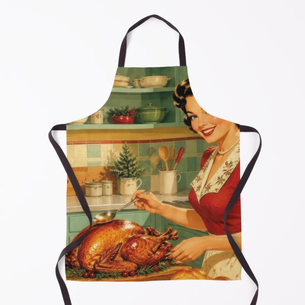 Item preview, Vintage woman with holiday roast turkey in kitchen designed and sold by Mauswohn.