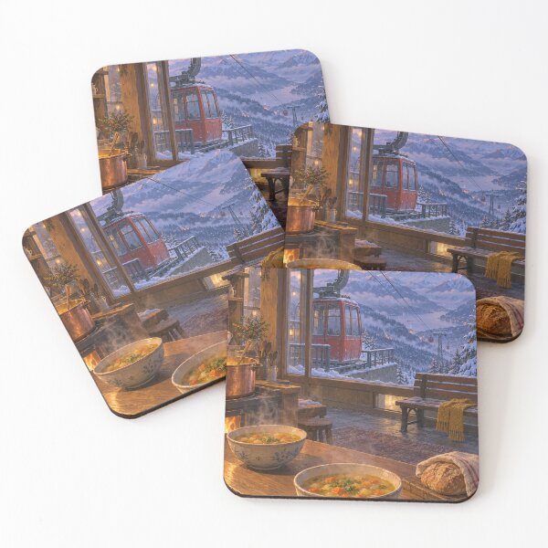 Item preview, Cozy Alpine Lodge – Winter Cable Car at Sunset designed and sold by DreamCraze.