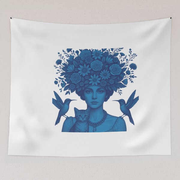 Item preview, Collage featuring a woman in cobalt. designed and sold by Knock on my door.