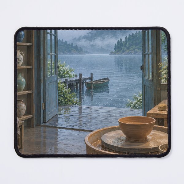 Item preview, Cozy Lakeside Pottery Studio on a Rainy Day designed and sold by DreamCraze.