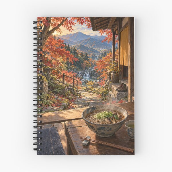 Item preview, Japanese Autumn Mountain Retreat – Soba and Maple Leaves designed and sold by DreamCraze.