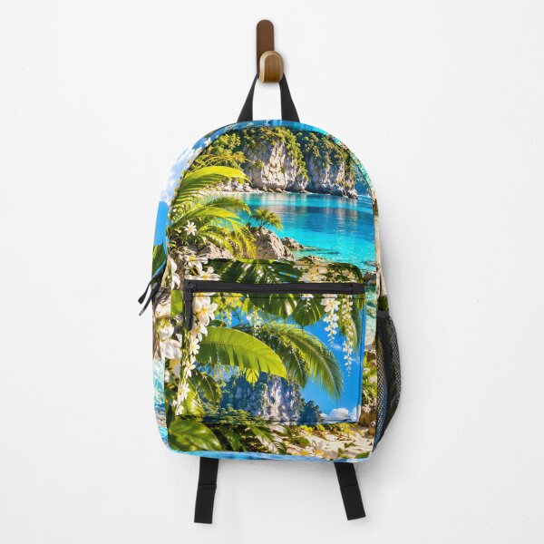 Item preview, Tropical Lagoon Turquoise Water Mountain Beach Plumeria Wall Art designed and sold by IRON SIREN.