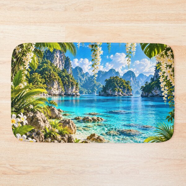 Item preview, Tropical Lagoon Turquoise Water Mountain Beach Plumeria Wall Art designed and sold by IRON SIREN.