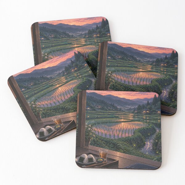 Item preview, Japanese Countryside Sunset – Rice Fields and Fireflies designed and sold by DreamCraze.