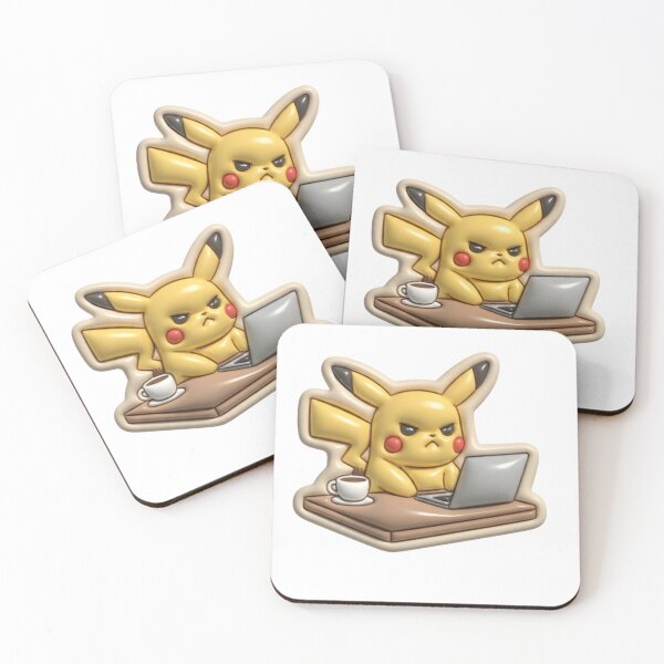 Item preview, Angry Pikachu Working on Laptop with Coffee Cute Gamer Meme Style designed and sold by BlackSyeth.