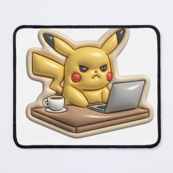 Item preview, Angry Pikachu Working on Laptop with Coffee Cute Gamer Meme Style designed and sold by BlackSyeth.