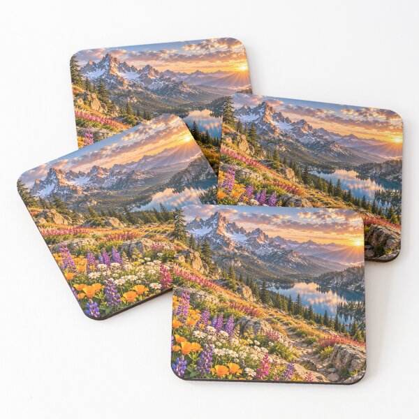 Item preview, Mountain Wildflower Lake Sunset Alpine Landscape Wall Art designed and sold by IRON SIREN.
