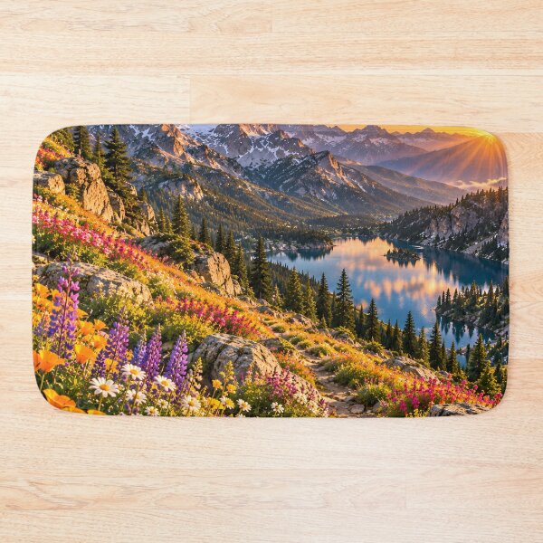 Item preview, Mountain Wildflower Lake Sunset Alpine Landscape Wall Art designed and sold by IRON SIREN.