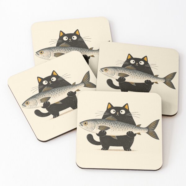 Item preview, Black cat with big fish in paws designed and sold by anytka.