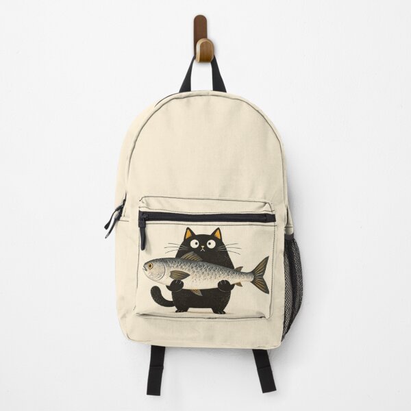 Item preview, Black cat with big fish in paws designed and sold by anytka.