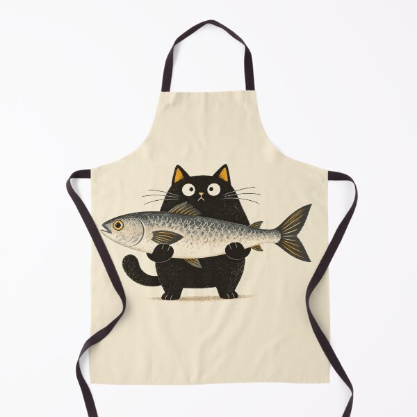 Item preview, Black cat with big fish in paws designed and sold by anytka.