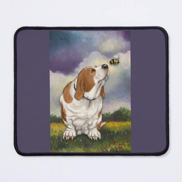 Item preview, Basset Hound Dog with Bee in Country Landscape designed and sold by JoyfulWhimsy.