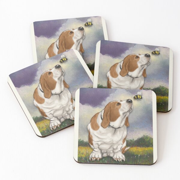 Item preview, Basset Hound Dog with Bee in Country Landscape designed and sold by JoyfulWhimsy.