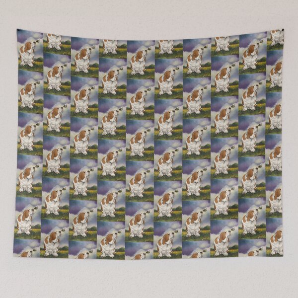 Item preview, Basset Hound Dog with Bee in Country Landscape designed and sold by JoyfulWhimsy.