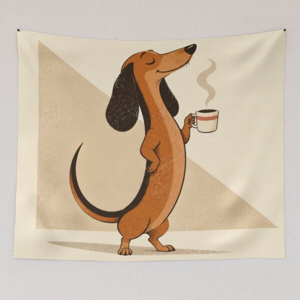 Item preview, Dachshund enjoys a cup of coffee designed and sold by anytka.