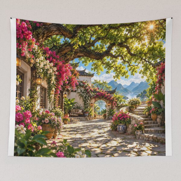 Item preview, Chinese Courtyard Garden Flowering Tree Mountain Lake Wall Art designed and sold by IRON SIREN.