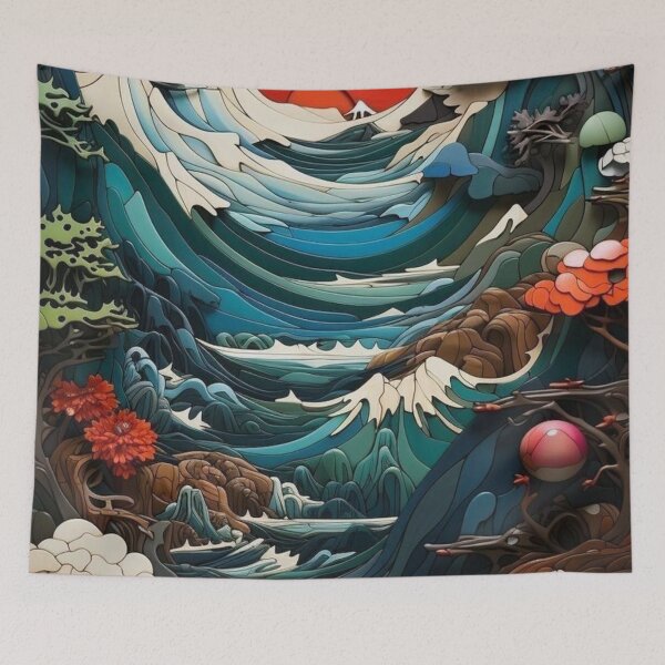 Item preview, Japanese Paper Cut Landscape – Layered Mountain Sunset Art designed and sold by frantuliuss.